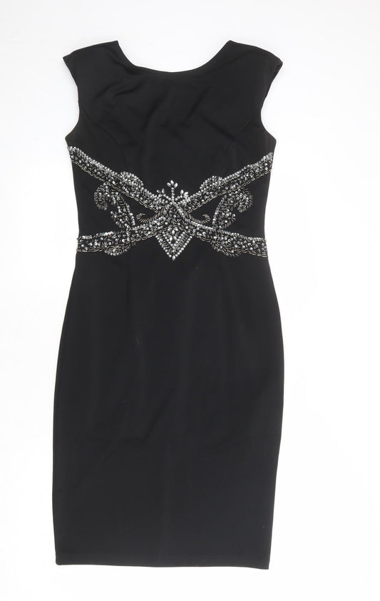 Little Mistress Womens Black Polyester Shift Size 12 Round Neck Zip