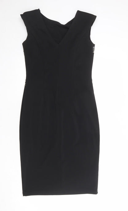 Little Mistress Womens Black Polyester Shift Size 12 Round Neck Zip