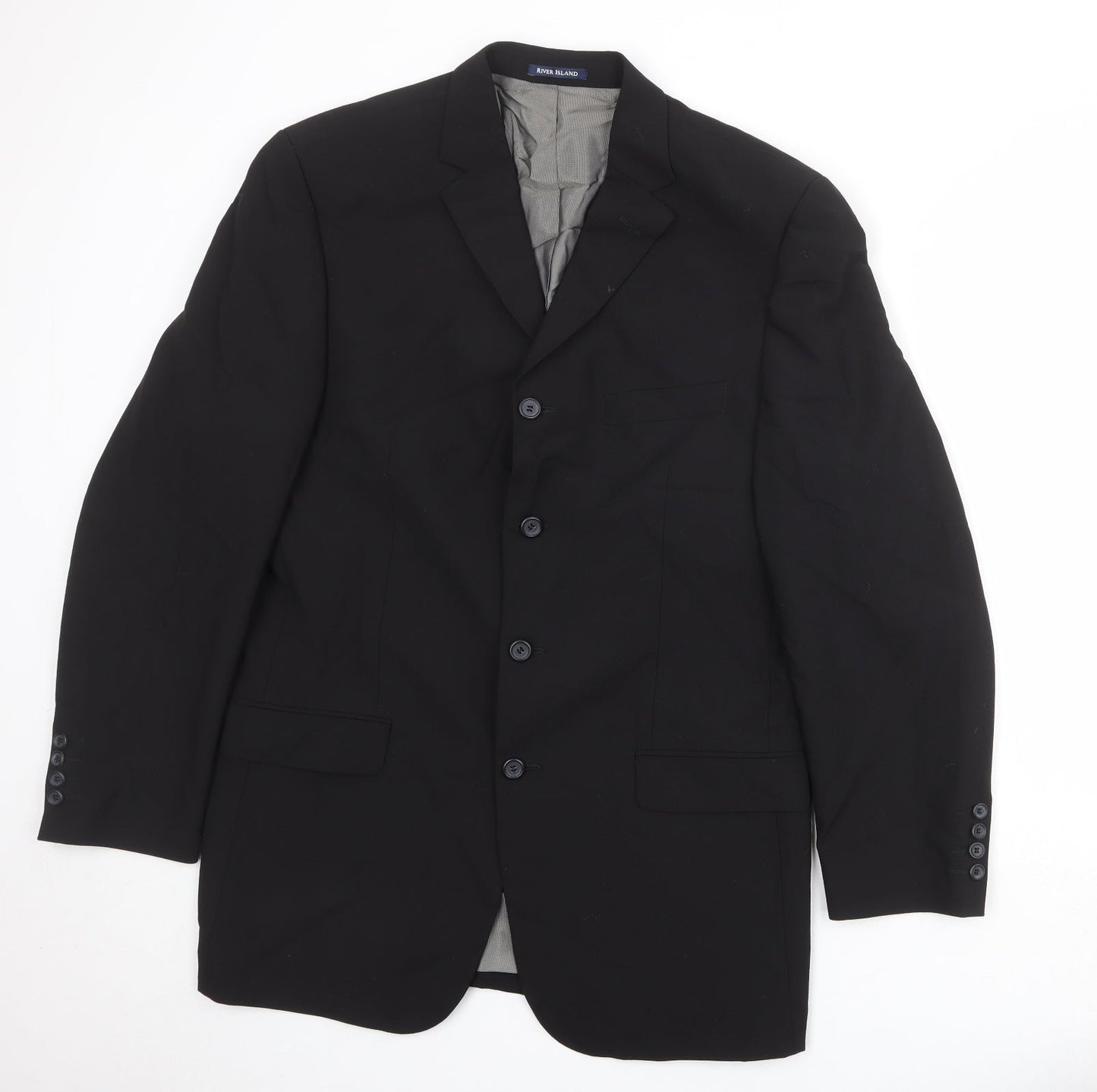 Mens UK Size 42 River Island Regular Black Suit Jacket