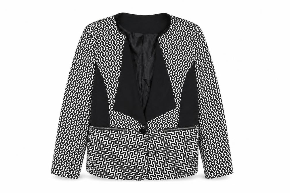 Klass Womens Black Geometric Jacket Blazer Size 14 Button