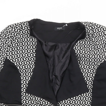 Klass Womens Black Geometric Jacket Blazer Size 14 Button