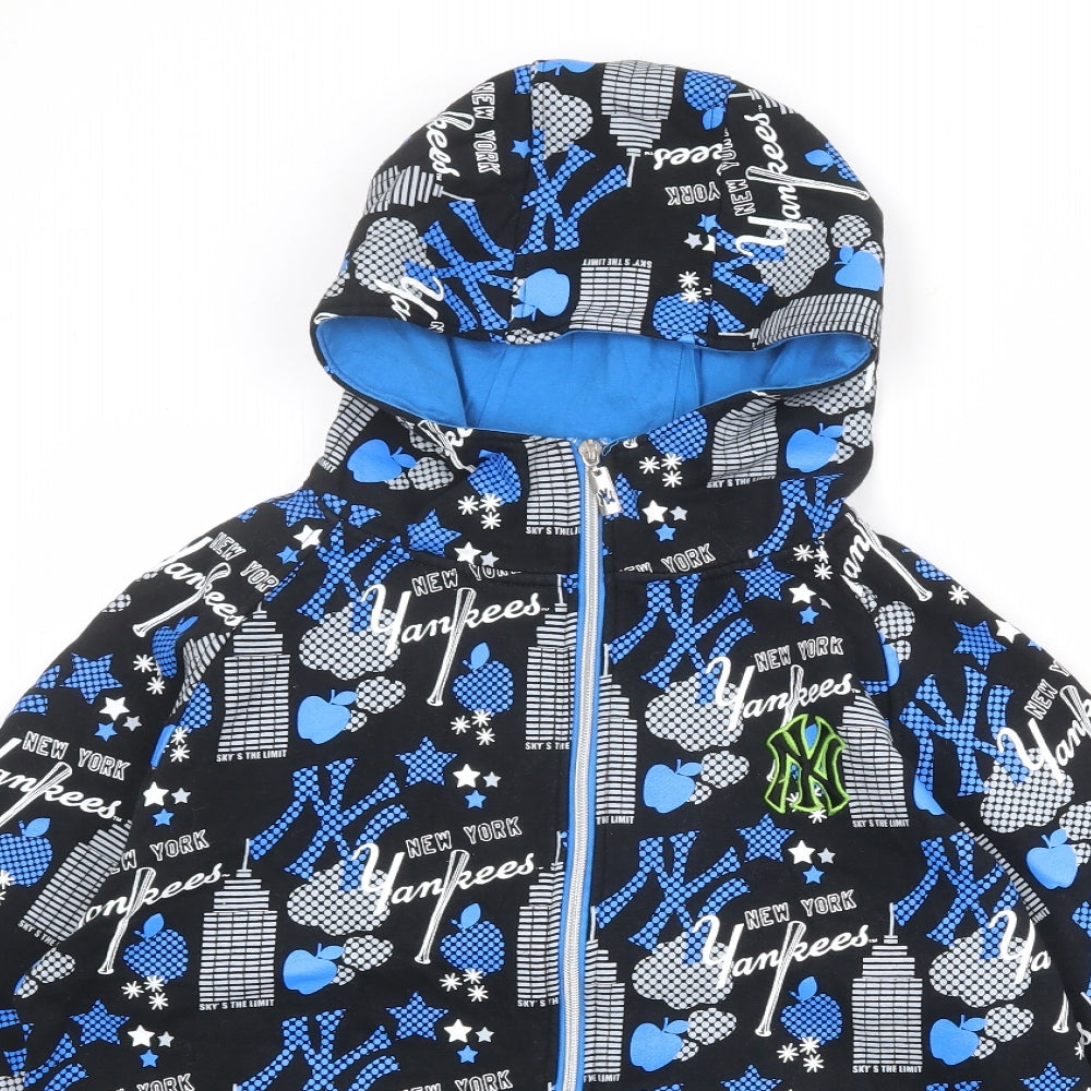 Major League Baseball Boys Black Geometric Cotton Full Zip Hoodie Size 12-13 Years Zip - New York
