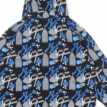 Major League Baseball Boys Black Geometric Cotton Full Zip Hoodie Size 12-13 Years Zip - New York
