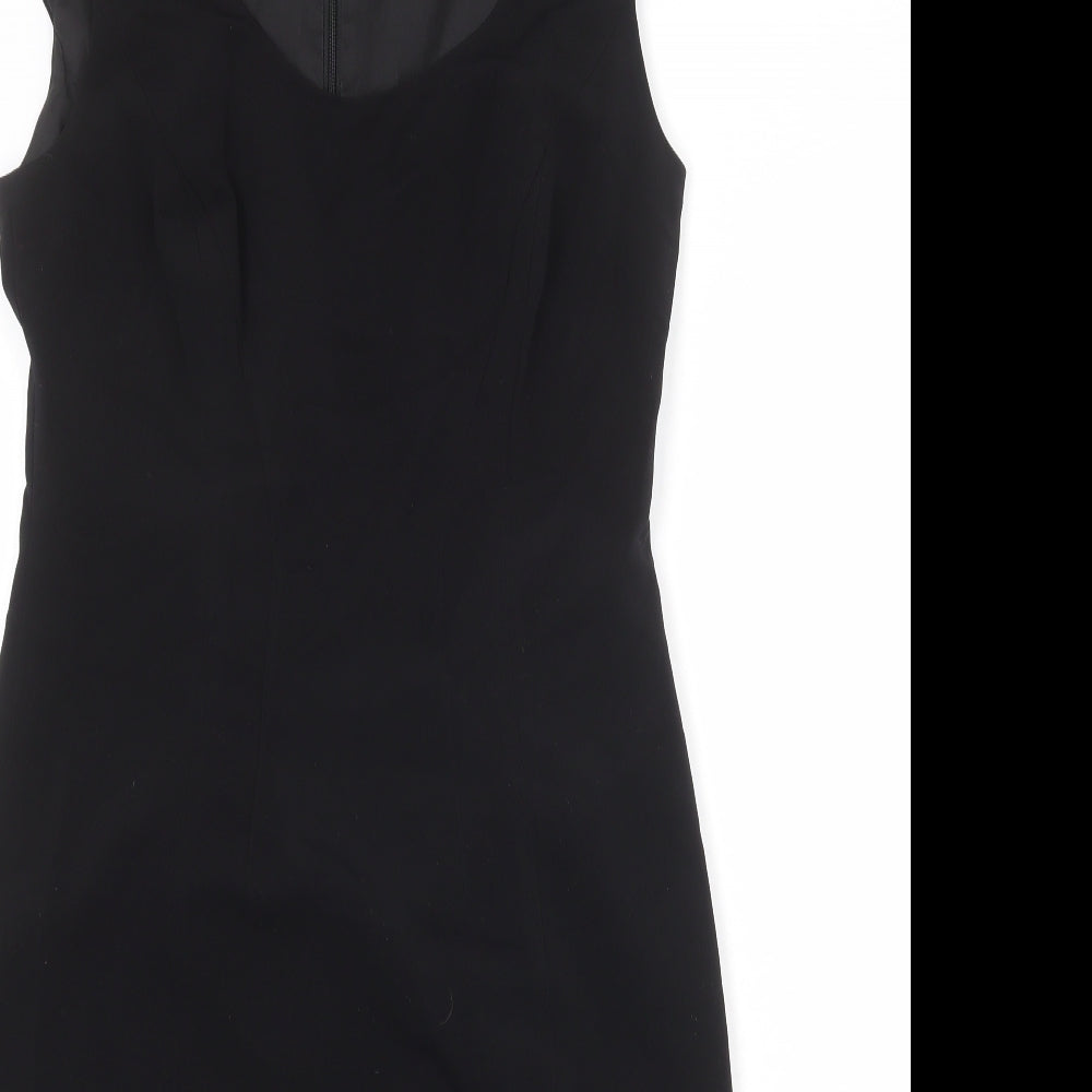 Ann Taylor Womens Black Polyester Shift Size M Round Neck Zip