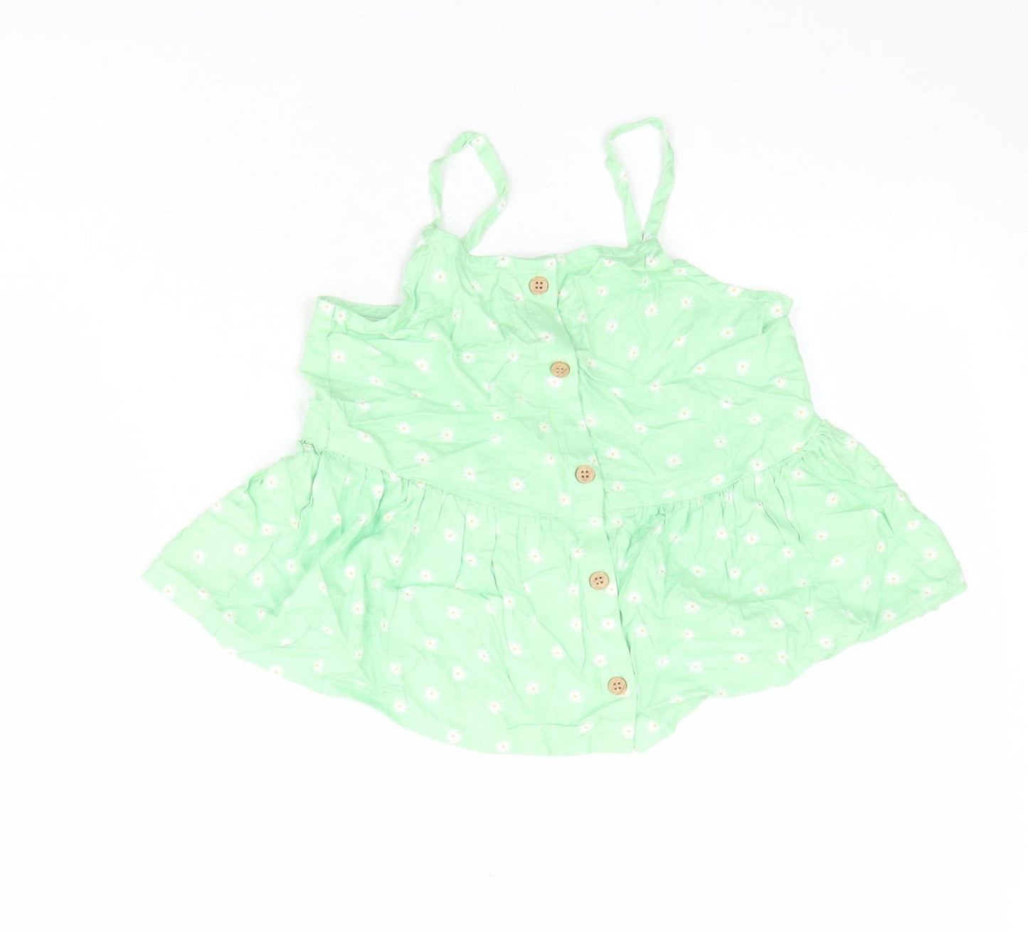 H&M Girls Green Floral Polyester Camisole Tank Size 8-9 Years Square Neck Button