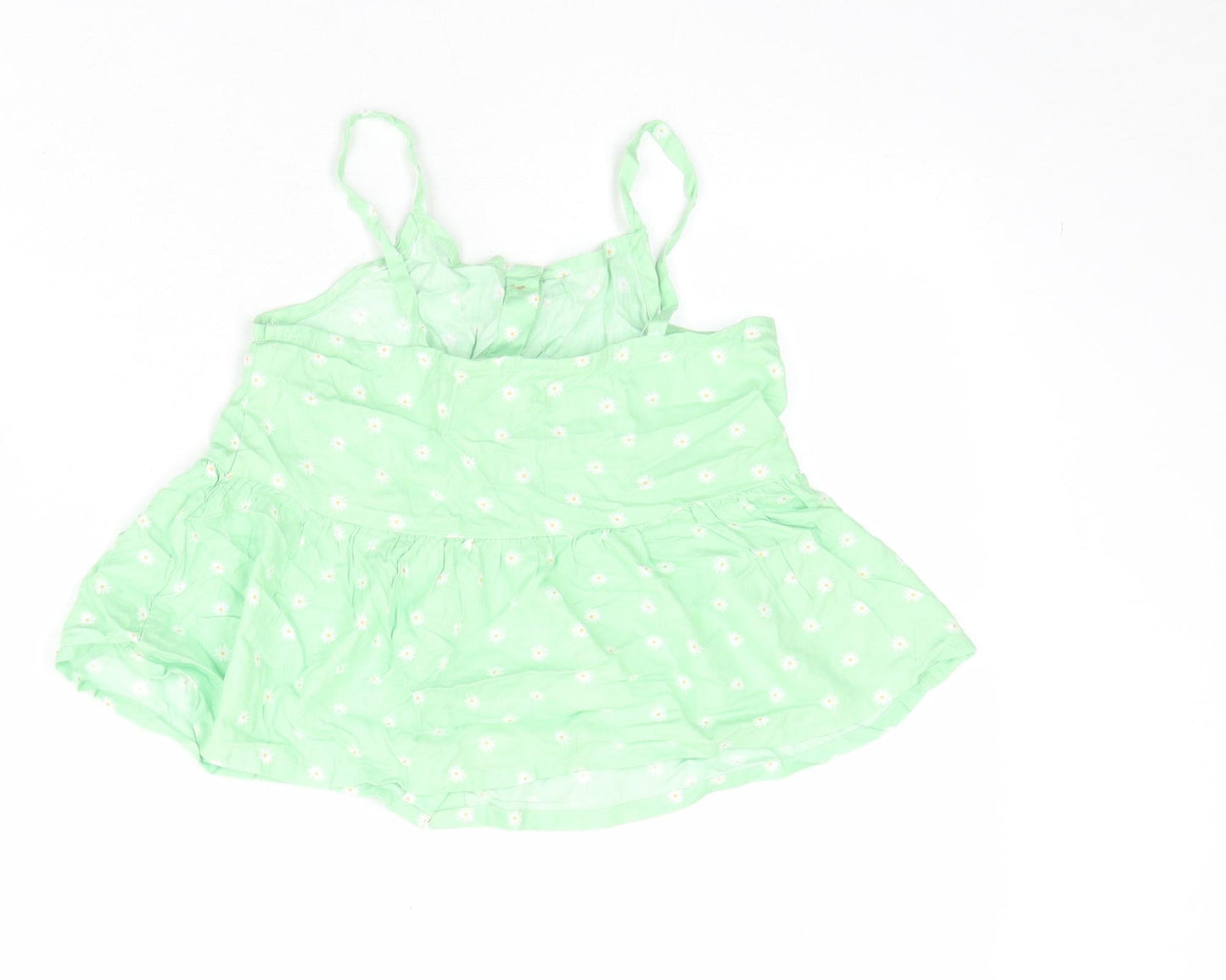 H&M Girls Green Floral Polyester Camisole Tank Size 8-9 Years Square Neck Button