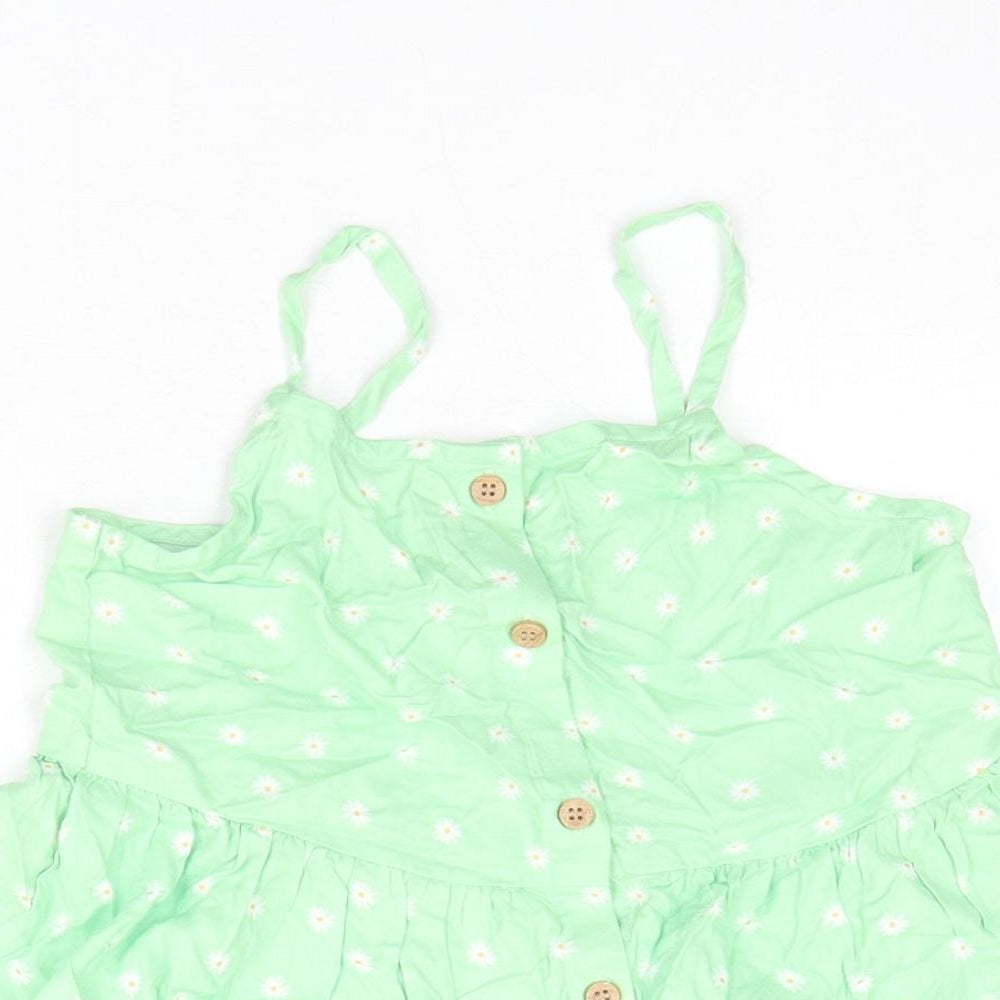 H&M Girls Green Floral Polyester Camisole Tank Size 8-9 Years Square Neck Button