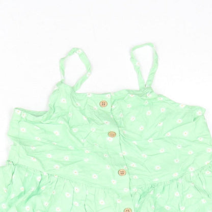 H&M Girls Green Floral Polyester Camisole Tank Size 8-9 Years Square Neck Button