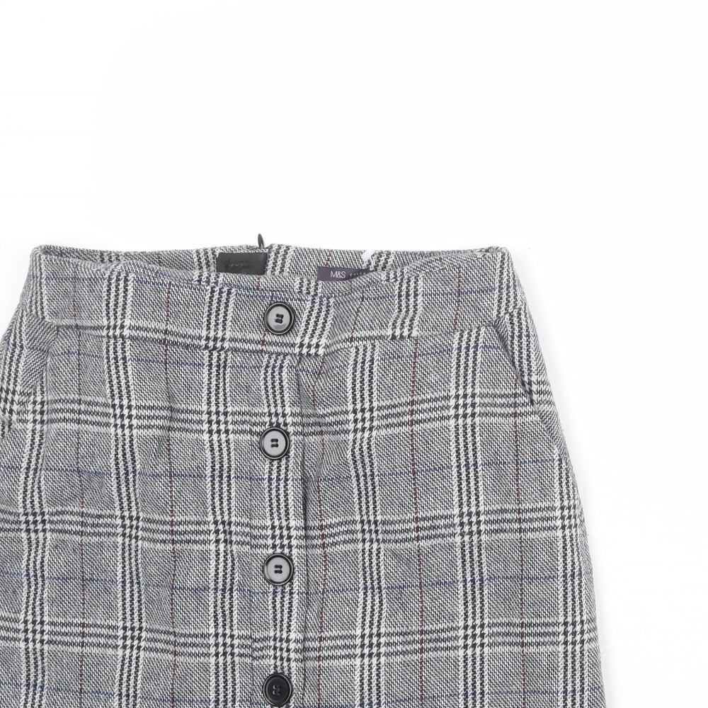 Marks and Spencer Womens Multicoloured Plaid Polyester A-Line Skirt Size 10 Zip