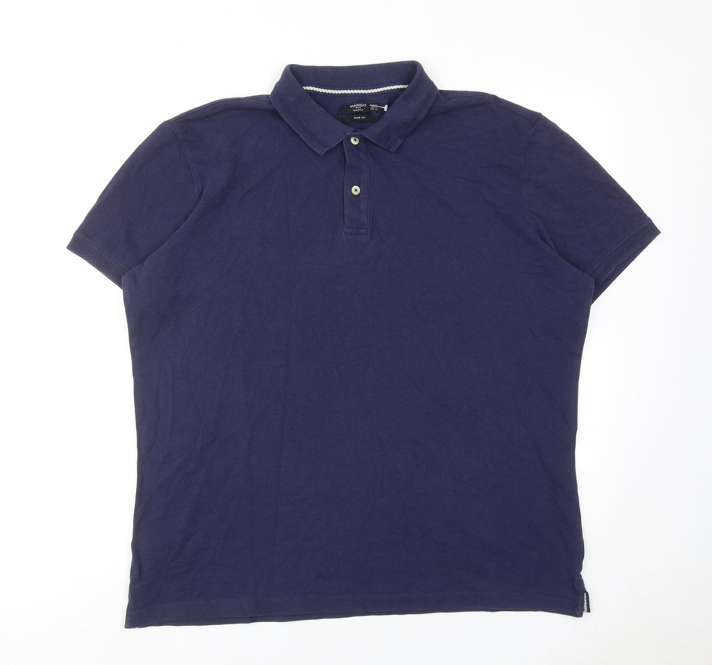 Mango Mens Blue Cotton Polo Size XL Collared Button