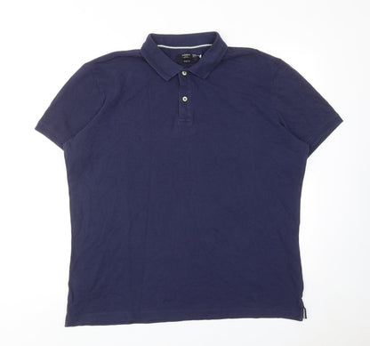 Mango Mens Blue Cotton Polo Size XL Collared Button