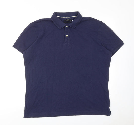 Mango Mens Blue Cotton Polo Size XL Collared Button
