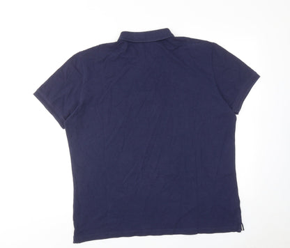 Mango Mens Blue Cotton Polo Size XL Collared Button