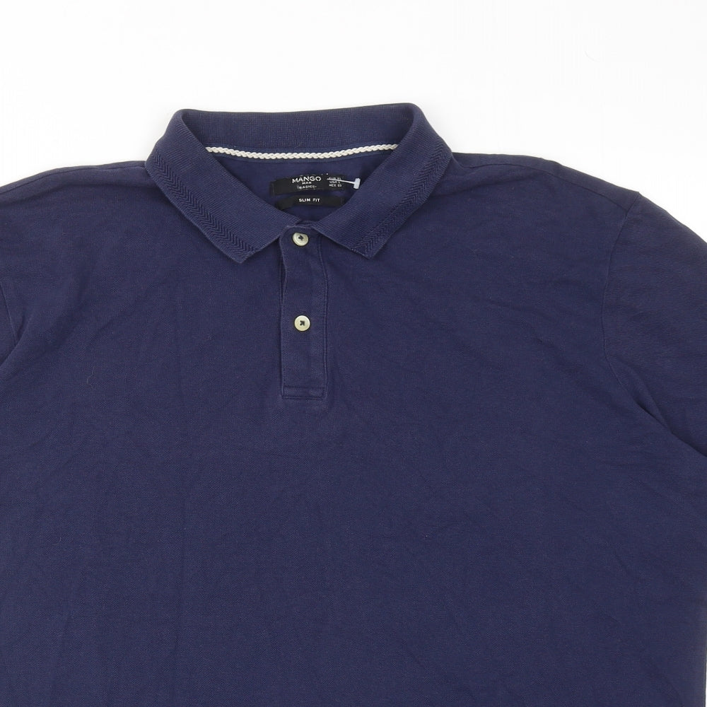 Mango Mens Blue Cotton Polo Size XL Collared Button