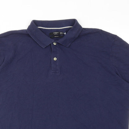 Mango Mens Blue Cotton Polo Size XL Collared Button