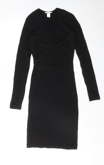 H&M Womens Black Viscose Bodycon Size S V-Neck Pullover