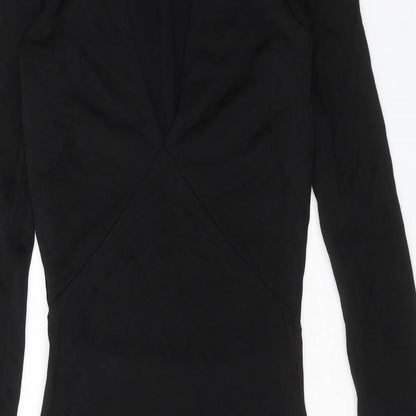 H&M Womens Black Viscose Bodycon Size S V-Neck Pullover