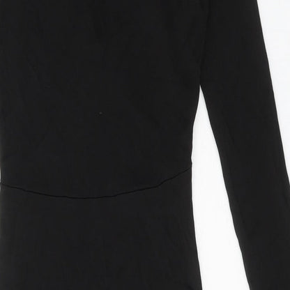 H&M Womens Black Viscose Bodycon Size S V-Neck Pullover