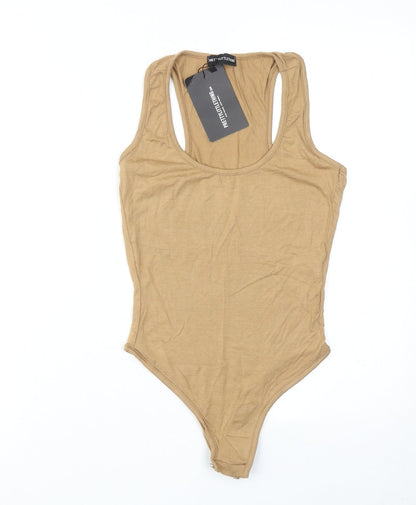 PRETTYLITTLETHING Womens Brown Viscose Bodysuit One-Piece Size 6 Snap