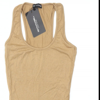 PRETTYLITTLETHING Womens Brown Viscose Bodysuit One-Piece Size 6 Snap