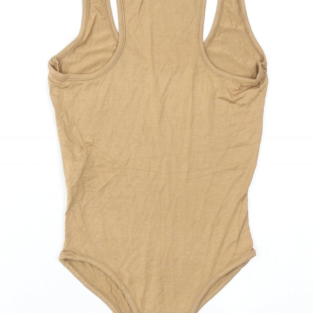 PRETTYLITTLETHING Womens Brown Viscose Bodysuit One-Piece Size 6 Snap