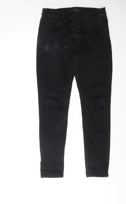Womens UK Size 12 RESERVED Regular Fit Skinny Black Jeans