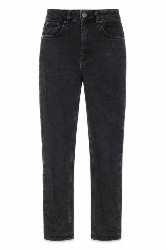 Front view of ASOS women’s black cotton straight jeans, size UK 28, in, 32-inch leg regular zip