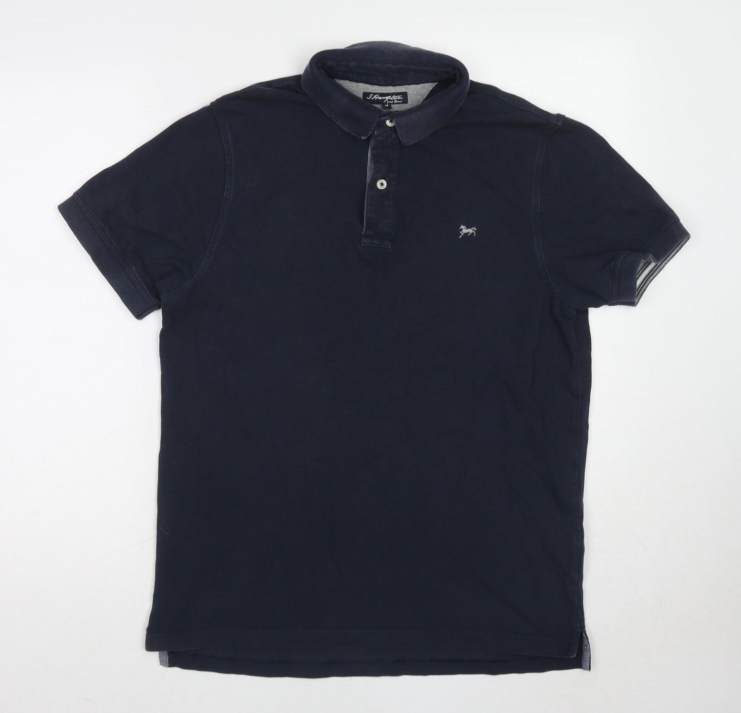 Hampton Mens Blue Cotton Polo Size M Collared Button