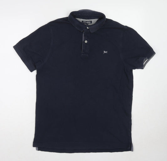 Hampton Mens Blue Cotton Polo Size M Collared Button