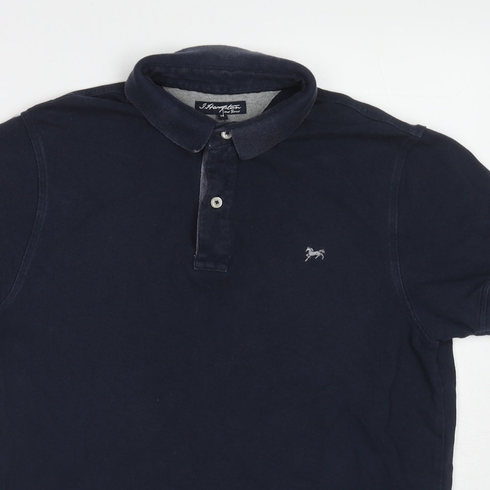 Hampton Mens Blue Cotton Polo Size M Collared Button