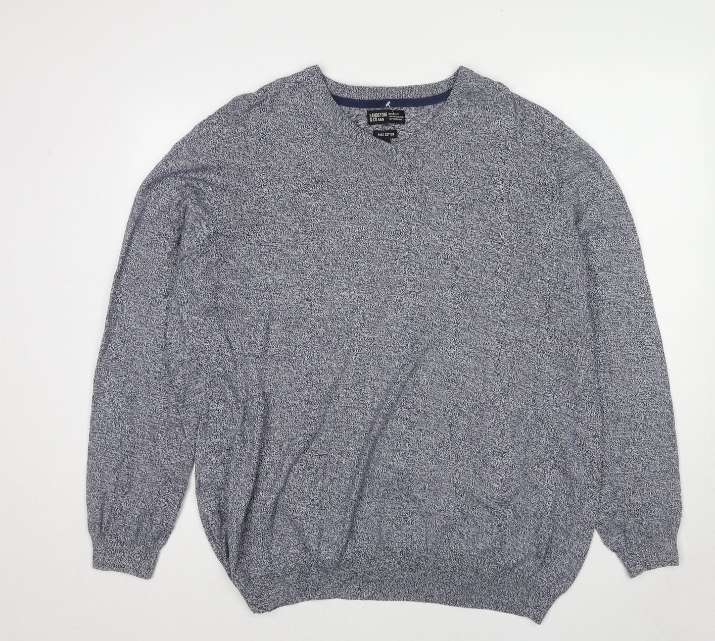 Sandstone & Co. Womens Blue V-Neck Cotton Pullover Jumper Size XL