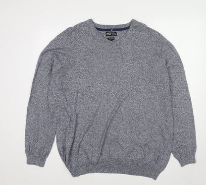 Sandstone & Co. Womens Blue V-Neck Cotton Pullover Jumper Size XL