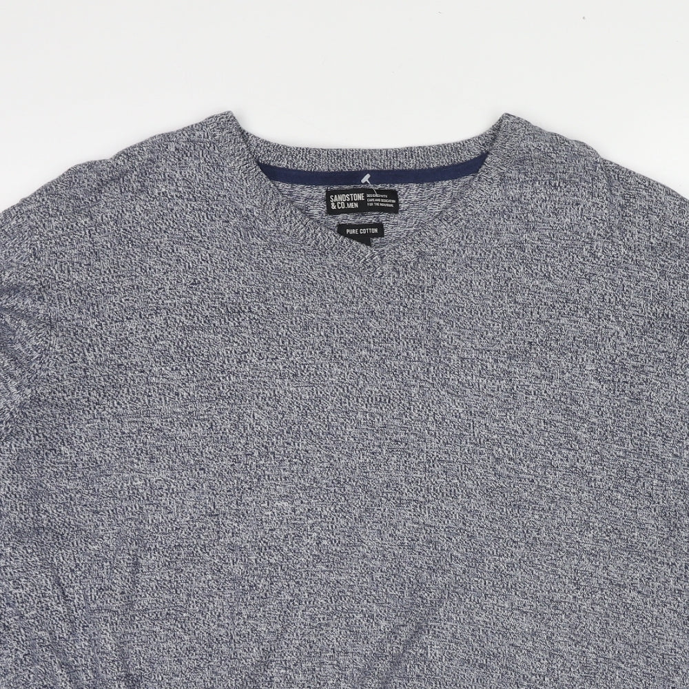 Sandstone & Co. Womens Blue V-Neck Cotton Pullover Jumper Size XL