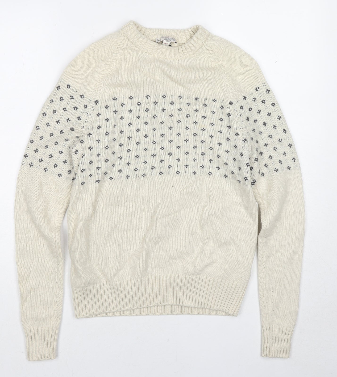 Gap Womens Ivory Round Neck Geometric Wool Pullover Jumper Size XS