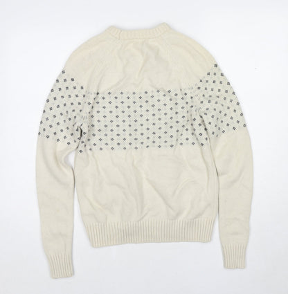Gap Womens Ivory Round Neck Geometric Wool Pullover Jumper Size XS