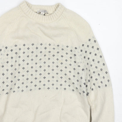 Gap Womens Ivory Round Neck Geometric Wool Pullover Jumper Size XS