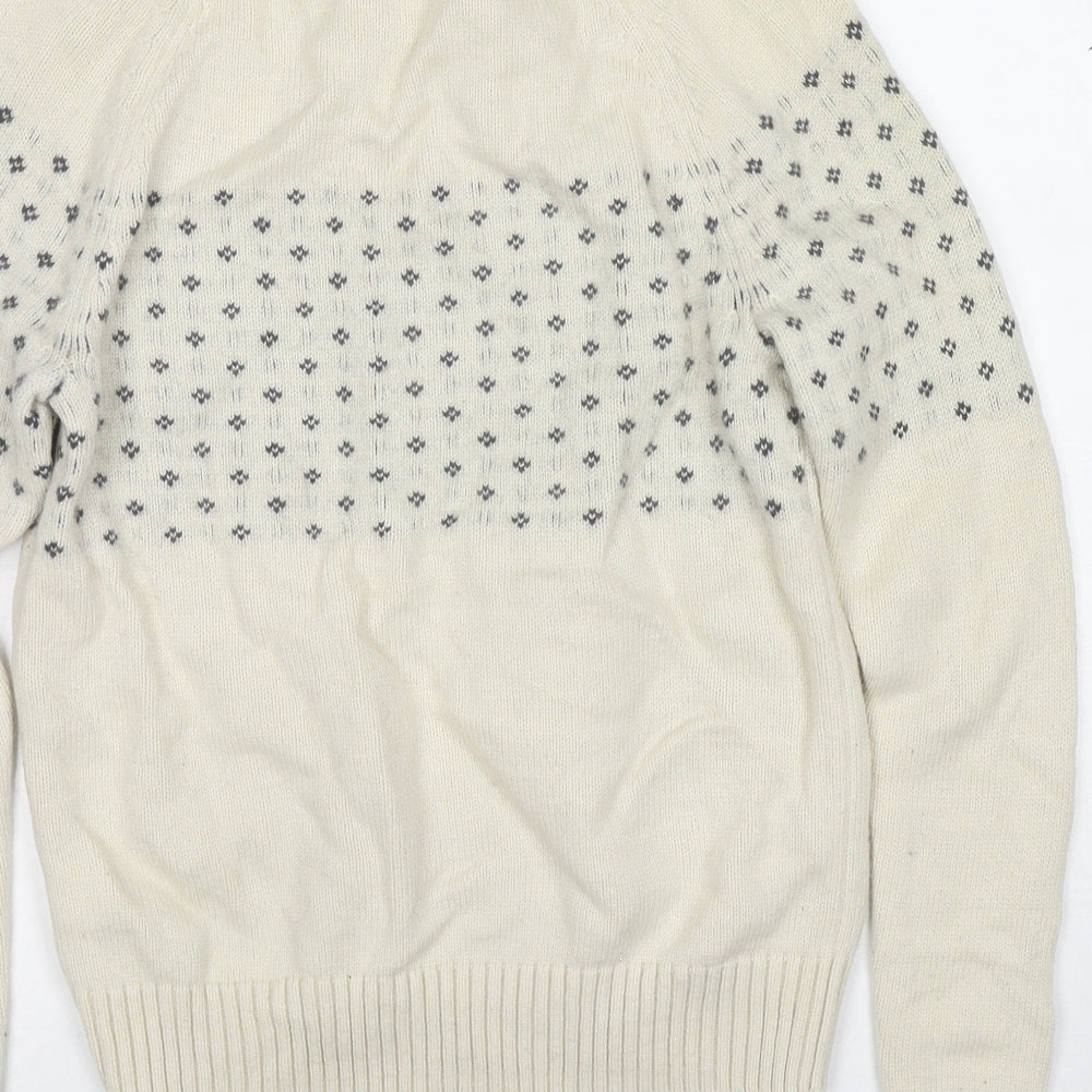 Gap Womens Ivory Round Neck Geometric Wool Pullover Jumper Size XS
