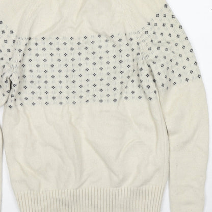 Gap Womens Ivory Round Neck Geometric Wool Pullover Jumper Size XS