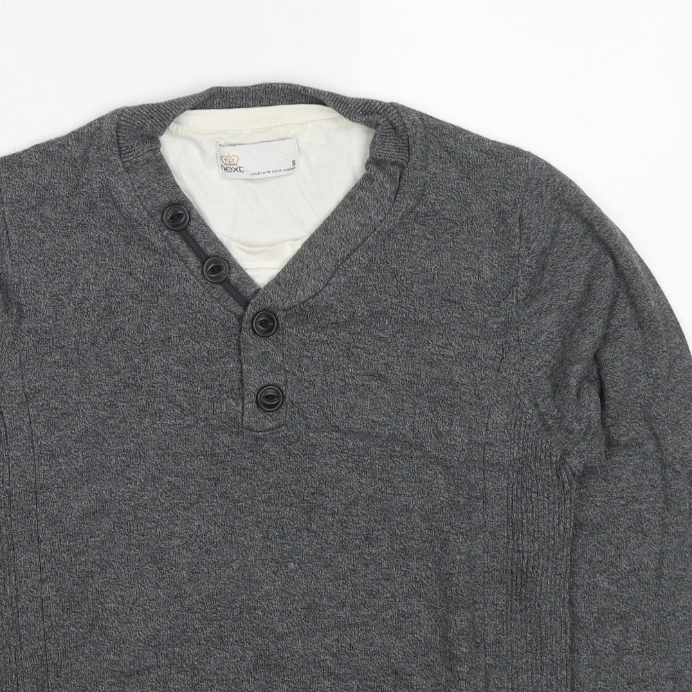 NEXT Womens Grey V-Neck Cotton Pullover Jumper Size S