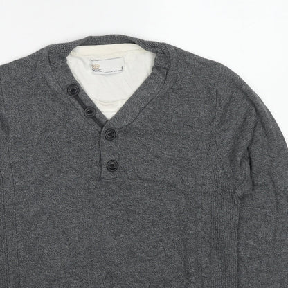 NEXT Womens Grey V-Neck Cotton Pullover Jumper Size S