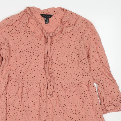 New Look Womens Orange Polka Dot Viscose Trapeze & Swing Size 8 V-Neck Button