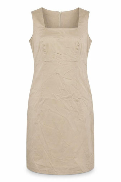 Bonprix Womens Beige Cotton Shift Size 10 Square Neck Zip