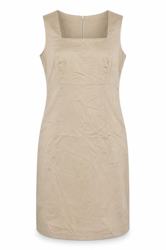 Bonprix Womens Beige Cotton Shift Size 10 Square Neck Zip