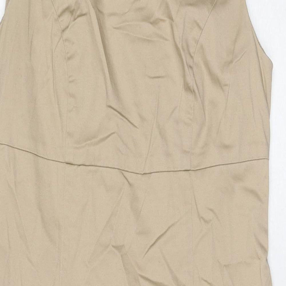bonprix Womens Beige Cotton Shift Size 10 Square Neck Zip
