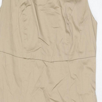 bonprix Womens Beige Cotton Shift Size 10 Square Neck Zip