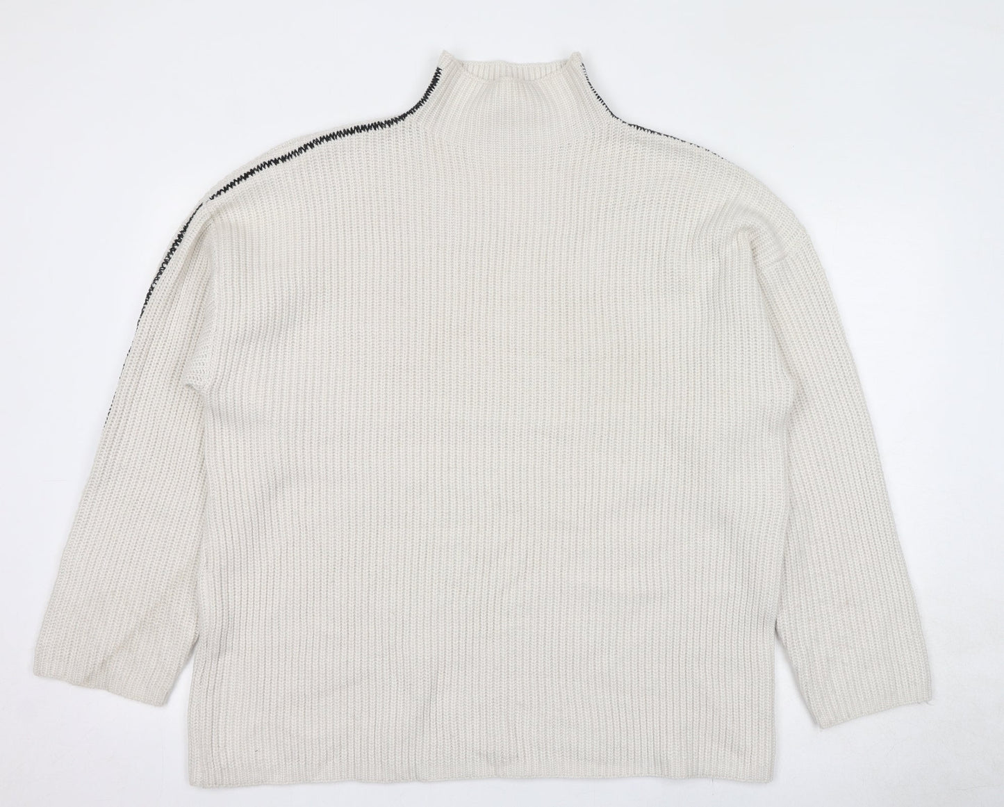 Marks and Spencer Mens Ivory High Neck Polyester Pullover Jumper Size L Long Sleeve