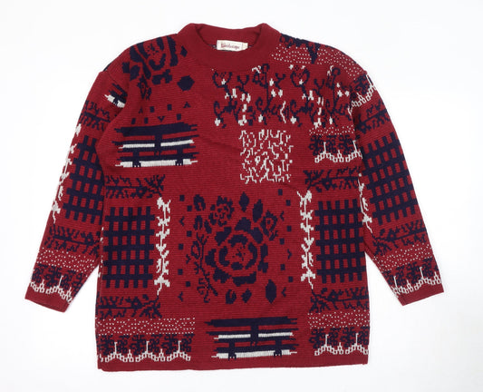 Kaleidoscope Womens Red Round Neck Geometric Acrylic Pullover Jumper Size 12
