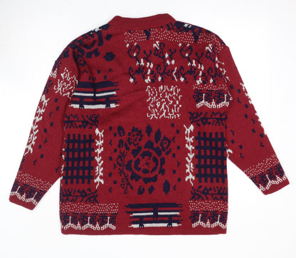 Kaleidoscope Womens Red Round Neck Geometric Acrylic Pullover Jumper Size 12