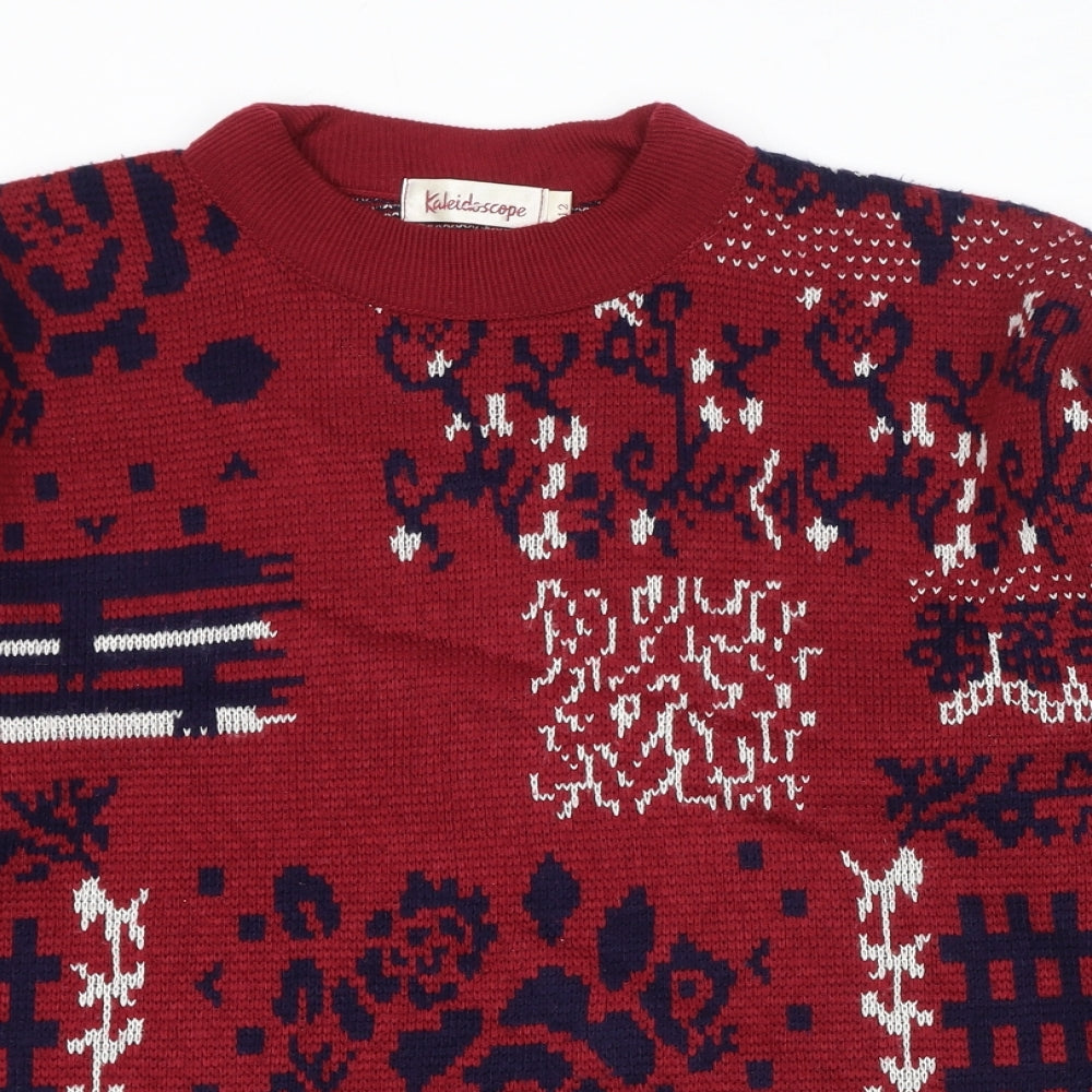 Kaleidoscope Womens Red Round Neck Geometric Acrylic Pullover Jumper Size 12