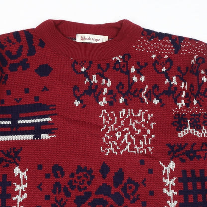 Kaleidoscope Womens Red Round Neck Geometric Acrylic Pullover Jumper Size 12